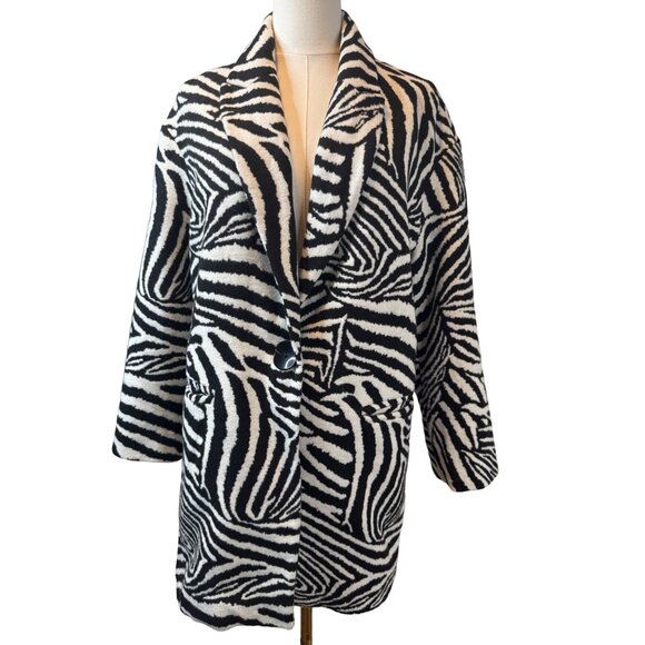 Zara Black and White Zebra Print Coat - Picture 1 of 14